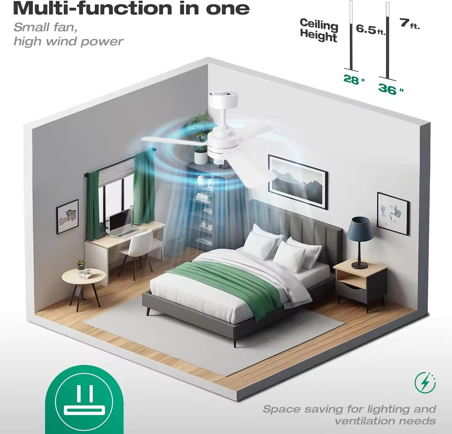 Optimal Cooling with Smart Ceiling Fan Control Includes Timer Function and Multiple Speed Settings