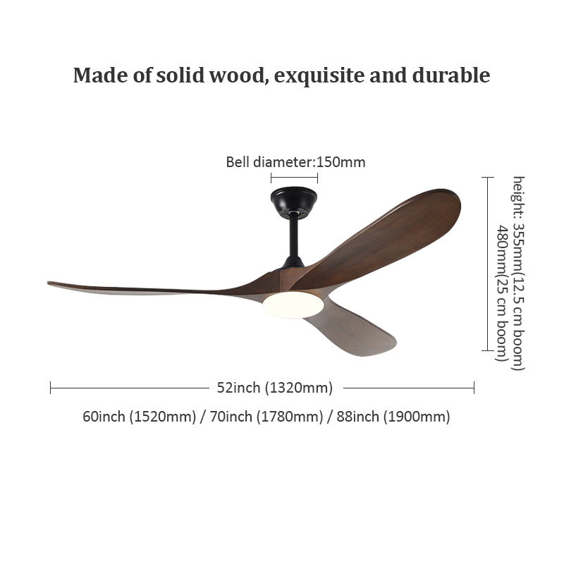 New Style Nordic Luxury 52 Inch Solid Wooden 3 Blade Modern Dc Motor Mute Ceiling Fan Light Large Ceiling Fan