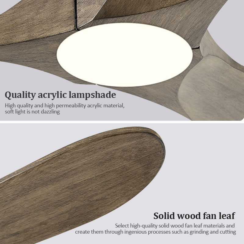 New Style Nordic Luxury 52 Inch Solid Wooden 3 Blade Modern Dc Motor Mute Ceiling Fan Light Large Ceiling Fan
