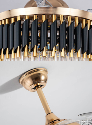 Factory Modern Black LED Chandelier Fan Light Retractable Remote Control Ceiling Lamp With Fan